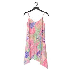 Lilly Pulitzer Clara Slip Dress Small Silk Asymmetric Hem Pink Tropical Print